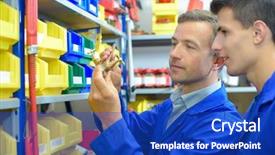  Presentation with plumbing - Cool new presentation theme with correctional system - man selecting plumbing fittings backdrop and a royal blue colored foreground
