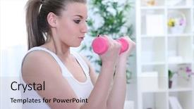  Presentation with breathing - Colorful presentation theme enhanced with corrective action - beautiful young woman lifting dumbbells backdrop and a  colored foreground