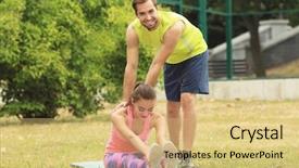  Presentation with trainer - Amazing PPT layouts having corrective action - beautiful young woman with trainer backdrop and a  colored foreground
