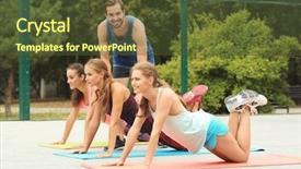  Presentation with asian exercise trainer - Theme with corrective action - beautiful young women with trainer background and a  colored foreground