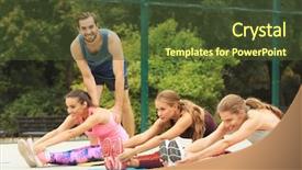  Presentation with asian exercise trainer - Colorful PPT theme enhanced with corrective action - beautiful young women with trainer backdrop and a tawny brown colored foreground