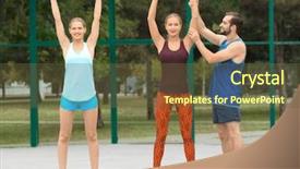  Presentation with trainer - PPT layouts with corrective action - beautiful young women with trainer background and a tawny brown colored foreground