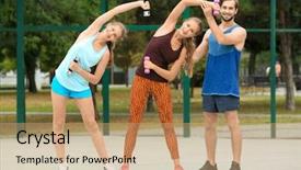  Presentation with asian exercise trainer - Colorful slide deck enhanced with corrective action - beautiful young women with trainer backdrop and a coral colored foreground