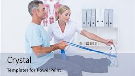  Presentation with exercise doctor - PPT layouts with corrective exercise - doctor examining her patient back background and a  colored foreground