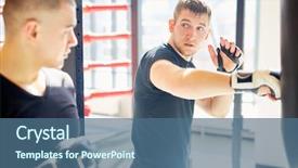  Presentation with boxing fight - PPT theme consisting of corrective exercise - portrait of young muscular sports background and a  colored foreground