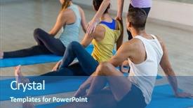  Presentation with helping - Presentation consisting of corrective exercise - yoga instructor helping student background and a ocean colored foreground