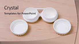  Presentation with lens - Audience pleasing PPT theme consisting of corrective maintenance - set of compact lens case backdrop and a  colored foreground