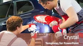  Presentation with workshop - Theme consisting of corrective maintenance - two workers with colour samples background and a red colored foreground