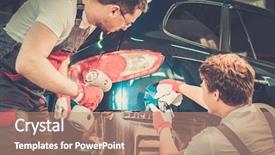  Presentation with maintenance - Colorful PPT layouts enhanced with corrective maintenance - two workers with colour samples backdrop and a coral colored foreground