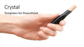  Presentation with hand holding pencil - PPT theme with corrector - female hand holding concealer pencil background and a pink colored foreground