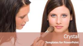  Presentation with artist - Presentation theme having corrector - make-up artist woman fashion model background and a  colored foreground