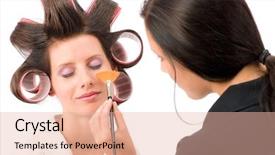  Presentation with artist - Slides with corrector - make-up artist woman fashion model background and a  colored foreground