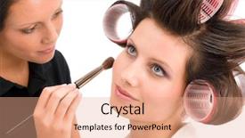  Presentation with blush - Cool new PPT theme with corrector - make-up artist woman fashion model backdrop and a  colored foreground