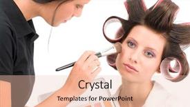  Presentation with artist - Audience pleasing slides consisting of corrector - make-up artist woman fashion model backdrop and a  colored foreground