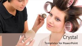  Presentation with blush - Cool new PPT theme with corrector - make-up artist woman fashion model backdrop and a  colored foreground