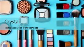  Presentation with makeup products - Presentation design consisting of corrector - makeup products and brushes background and a  colored foreground
