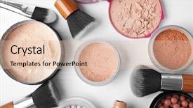  Presentation with makeup products - PPT layouts consisting of corrector - makeup products and brushes background and a lemonade colored foreground