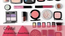  Presentation with makeup products - Amazing presentation design having corrector - makeup products brushes and female backdrop and a coral colored foreground
