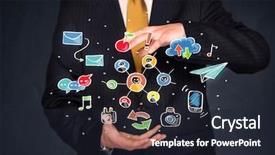  Presentation with elegant business social media - PPT layouts featuring colorful hand-drawn social media background and a wine colored foreground