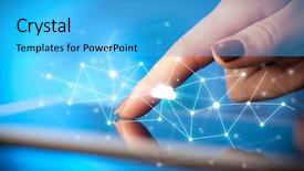  Presentation with application web - PPT theme with web application security - female hands touching tablet background and a cyan colored foreground