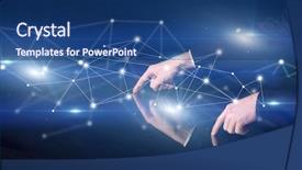  Presentation with graphic - Slide deck consisting of ingenious - male hands touching interactive table background and a ocean colored foreground