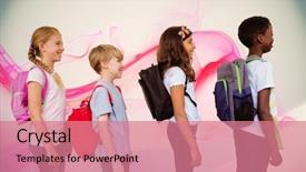  Presentation with school kids - Audience pleasing theme consisting of corridor against pink abstract design backdrop and a coral colored foreground