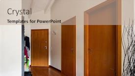  Presentation with nobody - PPT theme with corridor with doors parquet floor nobody inside background and a mint green colored foreground