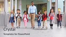  Presentation with elementary - Slide set featuring corridor with elementary school background and a  colored foreground