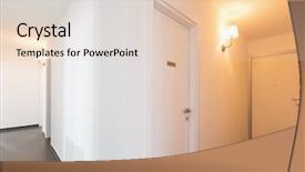  Presentation with blue white and yellow - Presentation design consisting of corridor with only a lit background and a  colored foreground