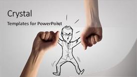  Presentation with corruption - Colorful presentation enhanced with corruption prevention - caricature of businessman and human backdrop and a  colored foreground