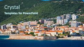  Presentation with resorts - Audience pleasing PPT layouts consisting of corsica-france-coastal-resorts-skyline backdrop and a tawny brown colored foreground