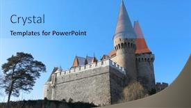  Presentation with romania - Presentation design consisting of corvin-castle-hunedoara-transylvania-romania background and a light blue colored foreground