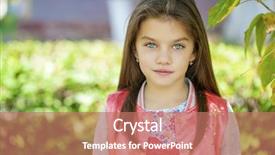  Presentation with green city - Audience pleasing PPT theme consisting of cose up beautiful little girl on green background of summer city park backdrop and a coral colored foreground