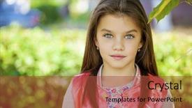  Presentation with green city - Amazing presentation design having cose up beautiful little girl on green background of summer city park backdrop and a red colored foreground