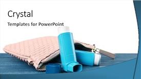  Presentation with asthma - Colorful presentation enhanced with cosmetic bag with asthma inhalers backdrop and a white colored foreground