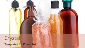  Presentation with cosmetic - Beautiful PPT theme featuring cosmetic-bottles-isolated-on-white backdrop and a  colored foreground