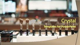  Presentation with brushes makeup - PPT layouts having cosmetic collection brushes in makeup background and a tawny brown colored foreground