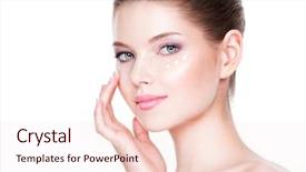  Presentation with face wash woman washing up - Amazing PPT layouts having cosmetic cream under the eye backdrop and a sky blue colored foreground