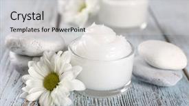  Presentation with face cream flower - Slide deck consisting of cosmetic cream with flowers background and a light gray colored foreground