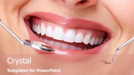  Presentation with happy smiling woman dental health - Audience pleasing PPT theme consisting of cosmetic dentistry - beautiful woman smile dental health backdrop and a coral colored foreground