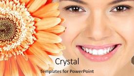  Presentation with flower beautiful lilac border - Slides enhanced with cosmetic dentistry - beautiful young woman smile background and a  colored foreground