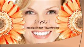  Presentation with flower woman - Presentation enhanced with cosmetic dentistry - beautiful young woman smile background and a  colored foreground