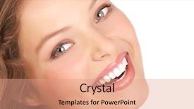  Presentation with beautiful young woman getting face - Slide deck enhanced with cosmetic dentistry - beautiful young woman smiling isolated background and a coral colored foreground