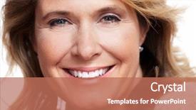 Presentation with multicultural senior citizen - Presentation theme enhanced with cosmetic dentistry - happy senior woman isolated background and a coral colored foreground