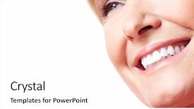  Presentation with dental - Audience pleasing PPT theme consisting of cosmetic dentistry - happy woman smile dental care backdrop and a  colored foreground
