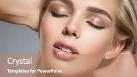  Presentation with pretty girl - Slide set featuring cosmetic eyeshadow - face of a pretty calm background and a coral colored foreground