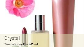  Presentation with lipstick - Colorful presentation enhanced with cosmetic items isolated on white lipstick face and body lotions backdrop and a lemonade colored foreground