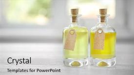  Presentation with essential oil - Audience pleasing slides consisting of cosmetic labels - bottles of pine essential oil backdrop and a light gray colored foreground