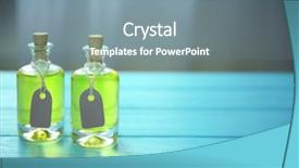  Presentation with essential oil bottles and rosemary - Presentation design enhanced with cosmetic labels - bottles of pine essential oil background and a seafoam green colored foreground