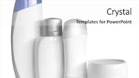  Presentation with shampoo - Presentation theme enhanced with cosmetic labels - shampoo bottle on the white background and a white colored foreground